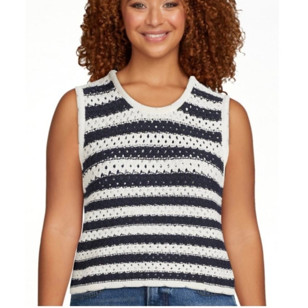 Free Assembly Preppy Knit Striped Sleeveless Crochet Sweater Vest Size Large